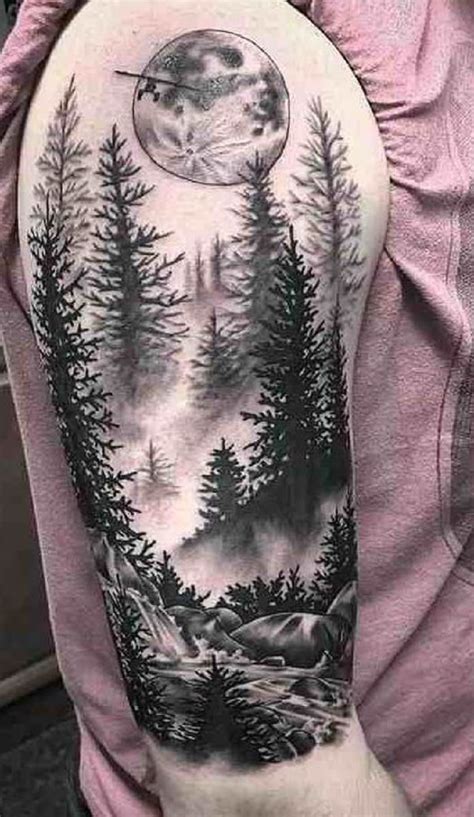 tatuajes de bosques con luna|100 Tatuajes de Bosques (Con el significado)